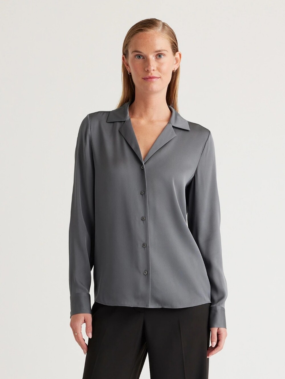 Quince Silk Notch Lapel Blouse, S
